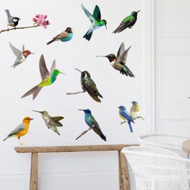 Imagem de Adesivos de parede coloridos de beija-flor em PVC 30x90cm - Genéricos 