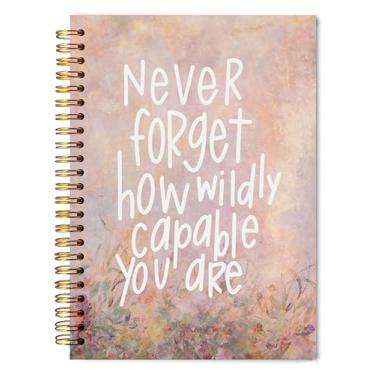 Imagem de Welshower Caderno espiral inspirador rosa, Never Forget How Wildly Capable You Are Motivational Quote Notebook, diário de afirmação positiva para mulheres, 14 x 21 cm