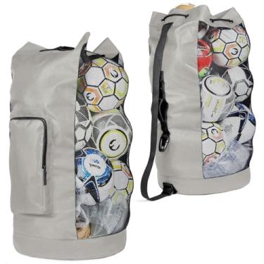 Imagem de Fitdom Heavy Duty XL Soccer Mesh Equipment Ball Bag w/Adjustable Shoulder Strap Design for Coach. with an Over-Sized Front Pocket for Sporting Accessories. Best for All Outdoor & Water Gears (Grey)