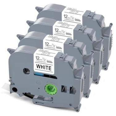 Imagem de Label Orison TZe-231 TZ-231 compatível com fita adesiva Brother P-Touch Tz 12 mm 0,47 refis brancos laminados para PT-H110 PT-D210 PT-D400 etiquetadora, preto sobre branco, 12 mm x 8 m, pacote com 4