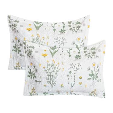 Imagem de Sanracie Conjunto de 2 fronhas de algodão king size (51 x 91 cm), capas de travesseiro com estampa de bordado, macio, respirável, com fecho de envelope, almofadas de cama acolchoadas, flores amarelas