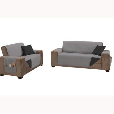 Imagem de Kit 2 Capas Impermeáveis Protetoras de Sofá Modelo King de 2 e 3 Lugares, Assentos 1,20m e 1,80m, Dupla Face (King 2 e 3 Lugares/Cinza/Preto)