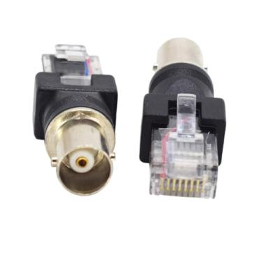 Imagem de ELNONE 2 peças Preto BNC fêmea para RJ45 macho adaptador coaxial acoplador conector RJ45 para conector RF para testador de linha