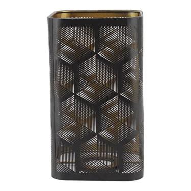 Imagem de Abajur quadrado de metal, E27/E26 Abajur com padrão esculpido de flores moderno oco decorativo abajur para candeeiro de mesa, luz de chão, decoração de casa, preto