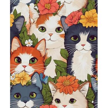 Imagem de Papel de parede cinza laranja gato descasque e cole papel de parede colorido vintage amarelo floral papel de contato 44,5 cm × 299,7 cm autoadesivo impermeável peculiar gatinho papel de parede para
