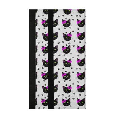 Imagem de Burbuja Conjunto de 2 capas de maçaneta de porta de geladeira com estampa de pata de gato preto, lavável, forno, micro-ondas, antiderrapante, 35,5 x 14 cm