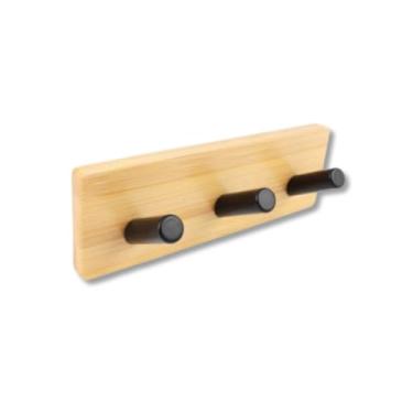 Imagem de Gancho Adesivo Triplo de Bambu e Ferro – Organização sem Furos, Estilo Moderno