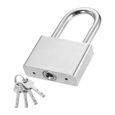 Imagem de PATIKIL Trava resistente de 57,5 mm, 1 cadeado de liga de aço de alta segurança com 4 chaves para janela de porta de armazenamento de contêiner de transporte de armazém (H: 82 mm