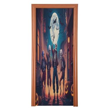 Imagem de CEBUGI Capa de porta frontal com esqueletos de 91 x 248 cm, faixa removível e lavável para decoração de casa de festas de fim de ano