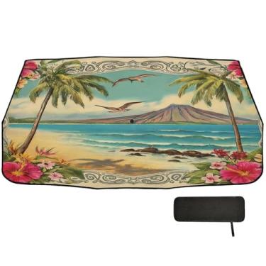 Imagem de Burbuja Guarda-sol para para-brisa de carro, guarda-chuva vintage havaiano dobrável para para-brisa automotivo bloqueia raios UV e calor solar, adequado para caminhonete Sedan SUV na maioria dos