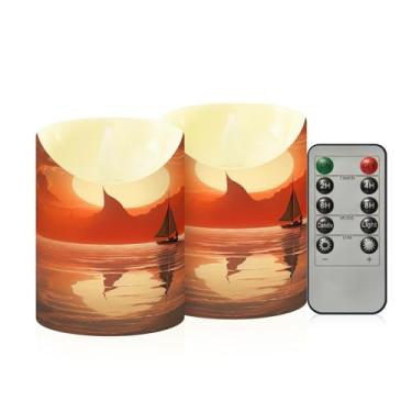 Imagem de Wassud Veleiro pôr do sol velas sem chama com controle remoto, velas realistas cintilantes com temporizador, velas decorativas para Natal, casamento, festa, decoração de casa pequena