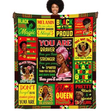 Imagem de Poekuao Presentes de aniversário para mulheres negras, cobertor positivo para meninas afro-americanas, ideia de presentes afro para irmãs, melhores amigas, presentes inspiradores de cura 152 cm x 127