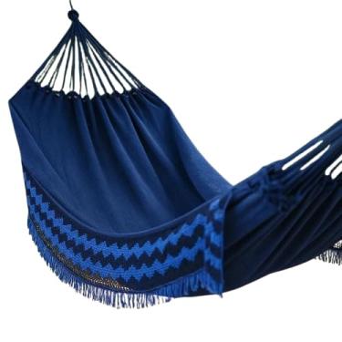 Imagem de Rede de Dormir Casal Jeans Azul, 100% Algodão, 2,60m x 1,52m, Capacidade 190kg, Tamanho Total 4m, Premium Reforçada