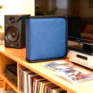Imagem de Capa de CD de carro com capacidade para 40, bolsa de armazenamento portátil de DVD, carteira de armazenamento de livros, caixa de álbum para casa, carro, viagem, escritório (azul)