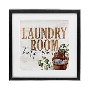 Imagem de Stupell Industries Impressão emoldurada preta para lavanderia rústica Help Wanted sob vidro, design de Kim Allen, 13 x 13