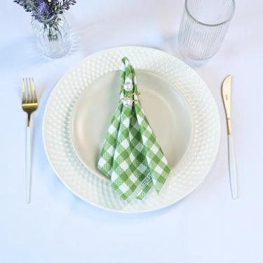 Imagem de Guardanapos de Mesa, Kit com 2 Peças, Tecido Microfibra 100% Poliéster, 35x35cm, Estampa Digital, para Mesa de Jantar (Verde Xadrez)