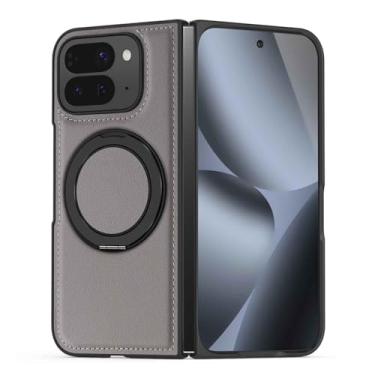 Imagem de LTLMYDAM Capa fina para Google Pixel 10 Pro Fold, suporte de anel giratório, capa de sucção magnética, couro estilo empresarial, capa à prova de choque, cinza, 10 dobras profissionais