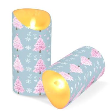 Imagem de ATTX Pacote com 2 velas de árvore de Natal rosa sem chamas – Velas LED de 7,6 cm x 15 cm com controle remoto e temporizador para casa, casamento, decoração de acampamento #408