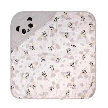 Imagem de Toalha para Recém Nascido 68 cm x 68 cm Bublim, Panda Cinza