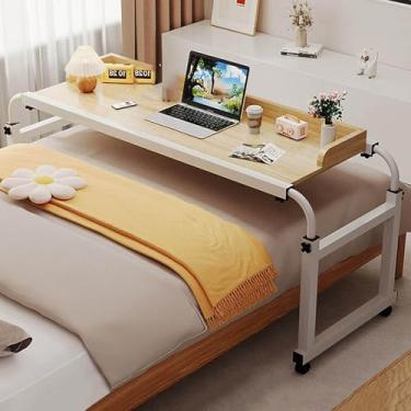 Imagem de HGTRH Mesa para cama com 4 rodas, mesas de cama ajustáveis de 115 a 210 cm, mesa de computador, mesa de trabalho, mesa para laptop, mesa médica, moldura de madeira