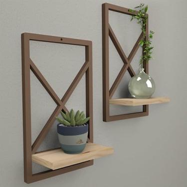 Imagem de Prateleira Industrial Decorativa – Suporte em Plástico Maciço com Madeira de Pinus, Kit com 1, 2 ou 3 Unidades para Sala, Quarto, Cozinha e Banheiro(MARROM,2)