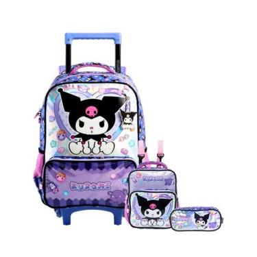 Imagem de Kit Kuromi Hello Kitty Mochila Rodas + Lancheira + Estojo - Xeryus