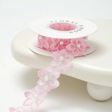 Imagem de 1 rolo de flor/fio quadriculado chiffon seda poliéster tecido fitas de cetim para embrulho de presente convites de casamento buquê de flores