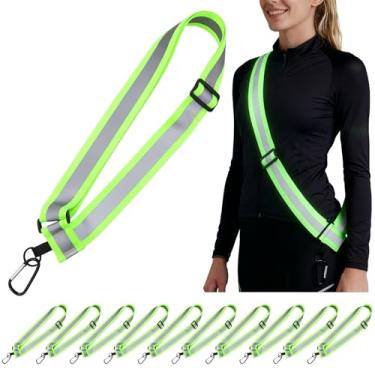 Imagem de Tlence Pacote com 10 faixas refletivas para caminhada, cinto de corrida de alta visibilidade à noite, tiras de segurança refletivas ajustáveis com clipe, equipamentos refletores elásticos para homens