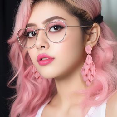 Imagem de Brincos de pétala de acrílico para mulheres, brincos vermelhos com pingente de flor boho rômbico, verde limão, laranja, rosa, grande, negrito, colorido, bijuteria, bijuteria, brincos longos com