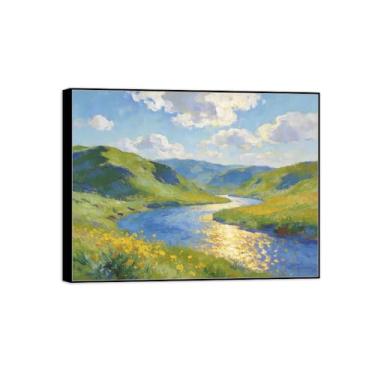 Imagem de Impressão em tela de paisagem com moldura preta - Rio da montanha - Pintura decorativa - Imagens para quarto 30 x 40 cm 12 x 16 pol