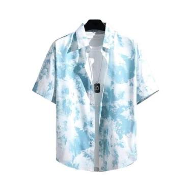 Imagem de Camisa Unissex De Manga Curta Estampada Casual Para Praia, Blusa Fina 