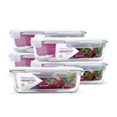 Imagem de Kit 5 Potes de Vidro Retangular com Tampa Hermética 2800ml - NABOX, Br