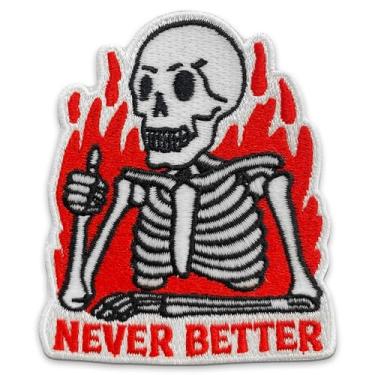 Imagem de Remendo bordado de esqueleto Never Better - Remendos bordados engraçados que brilham no escuro, remendo de moral tático militar com fecho de , adesivos para mochilas, jeans, jaquetas, coletes e