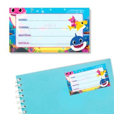 Imagem de Kit 14 Etiquetas Escolares M Baby Shark Caderno Infantil Menino Menina Personalizado Adesivo Volta as Aulas