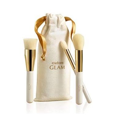 Imagem de EUDORA Kit Glam Mini Pincéis (3 Produtos): Conjunto de 3 minipincéis (Pincel Esfumar Sombra, Pincel Base e para Blush)