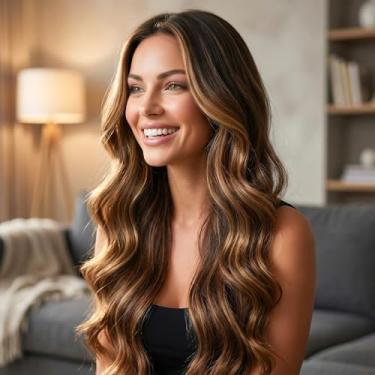 Imagem de Peruca frontal de cabelo humano ondulado de 66 cm, renda transparente sem cola, ondas suaves para uso diário e festa, cor de piano