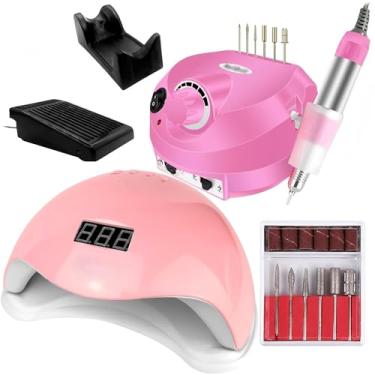 Imagem de Kit Cabine Led Uv 48w Unha Gel Acrigel Porcelana + Motor Porquinho Lixa Lixadeira de Unhas Elétrica Manicure (Cabine + Porquinho, Rosa)