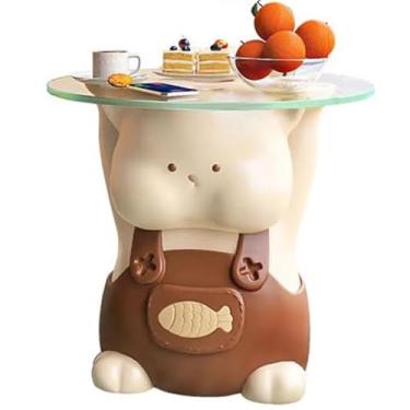 Imagem de Mesa de centro fofa em forma de gatinho, mesa de cabeceira para quarto com mesa de vidro, ornamentos de desenho animado de chão, mesa de lazer para varanda