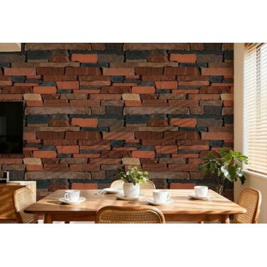 Imagem de Papel de parede retrô padrão de tijolo PVC impermeável papel de parede autoadesivo para quarto sala de estar estudo e loja tijolo vermelho 44,5 * 1000 cm