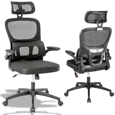 Imagem de Cadeira de Escritório Ergonômica Mesh Reclinável com Apoio Lombar Ajustável, Apoio de Cabeça, Braços Reguláveis, Giratória, Altura Ajustável, Base Reforçada para Home Office (Preta)
