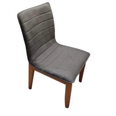 Imagem de Cadeira de Jantar Cercatto Revestida em Tecido Suede Cinza Chumbo - Pe