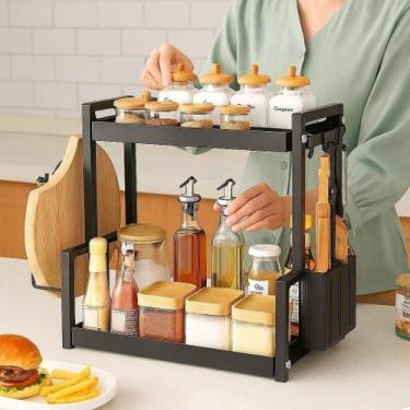 Imagem de Organizador Frasco Rack Gancho Prateleira Cozinha Preto Potes Tempero 