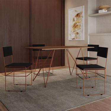 Imagem de Mesa Jantar Amêndoa Com 4 Cadeiras Cobre E Preta Marrom