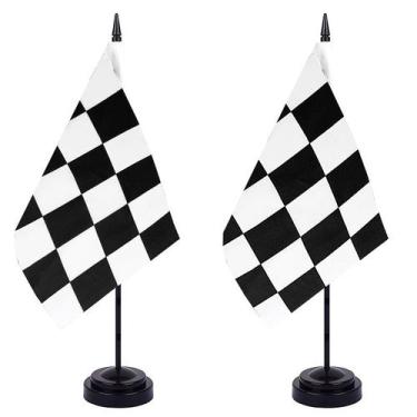 Imagem de Bandeira de corrida Bandeira quadriculada 14x21cm com suporte de polié