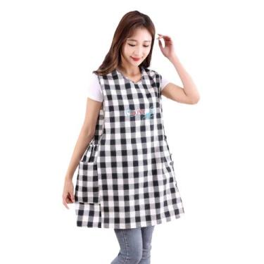 Imagem de Avental feminino de algodão sem mangas com design de botão lateral - Y
