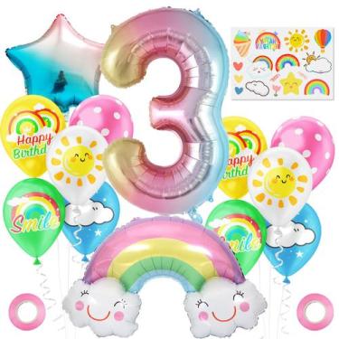 Imagem de Kit de balão para festa de terceiro aniversário com tema arco-íris, 13