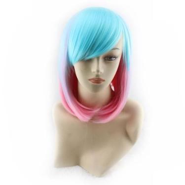Imagem de Peruca de cosplay em gradiente azul pastel e rosa com franja lateral -