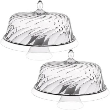 Imagem de 2 Porta Bolos Boleira com Cúpula e Pé 34cm Transparente Torta Doces Crippa Glassy