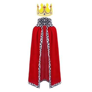 Imagem de Fantasia King Robe Halloween para adultos com coroa de veludo vermelho