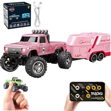 Imagem de Controle remoto Mini Monster Truck em escala 1:64 com luzes rosa - Glo